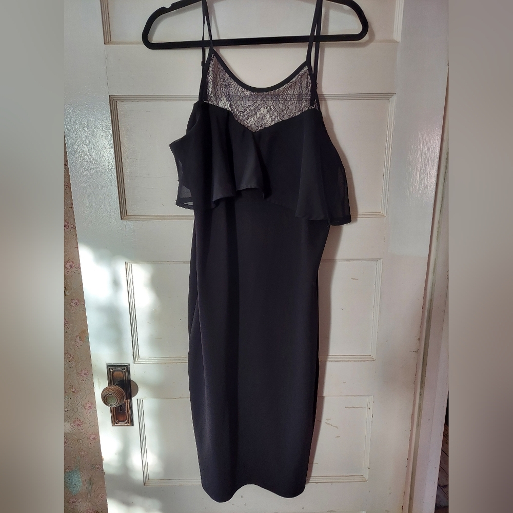 Mlle Gabrielle Black Midi Dress with Lace Detail